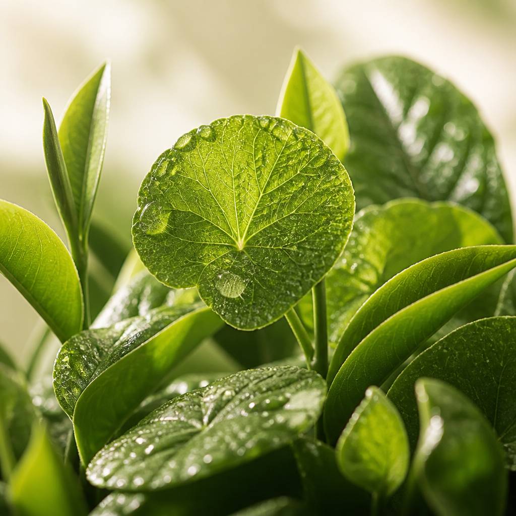 Fresh centella asiatica leaves, cold-pressed for the serum
