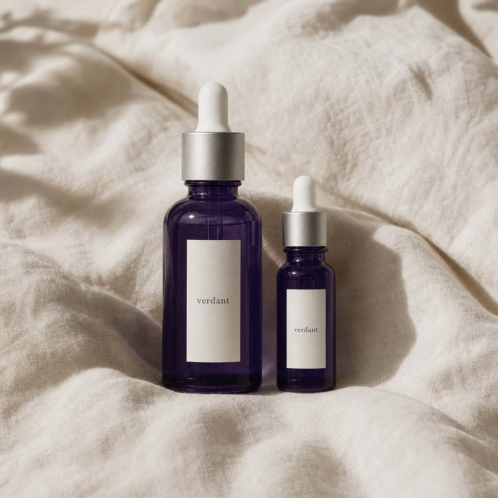 Full-size and travel Rooted Calm Serum side by side