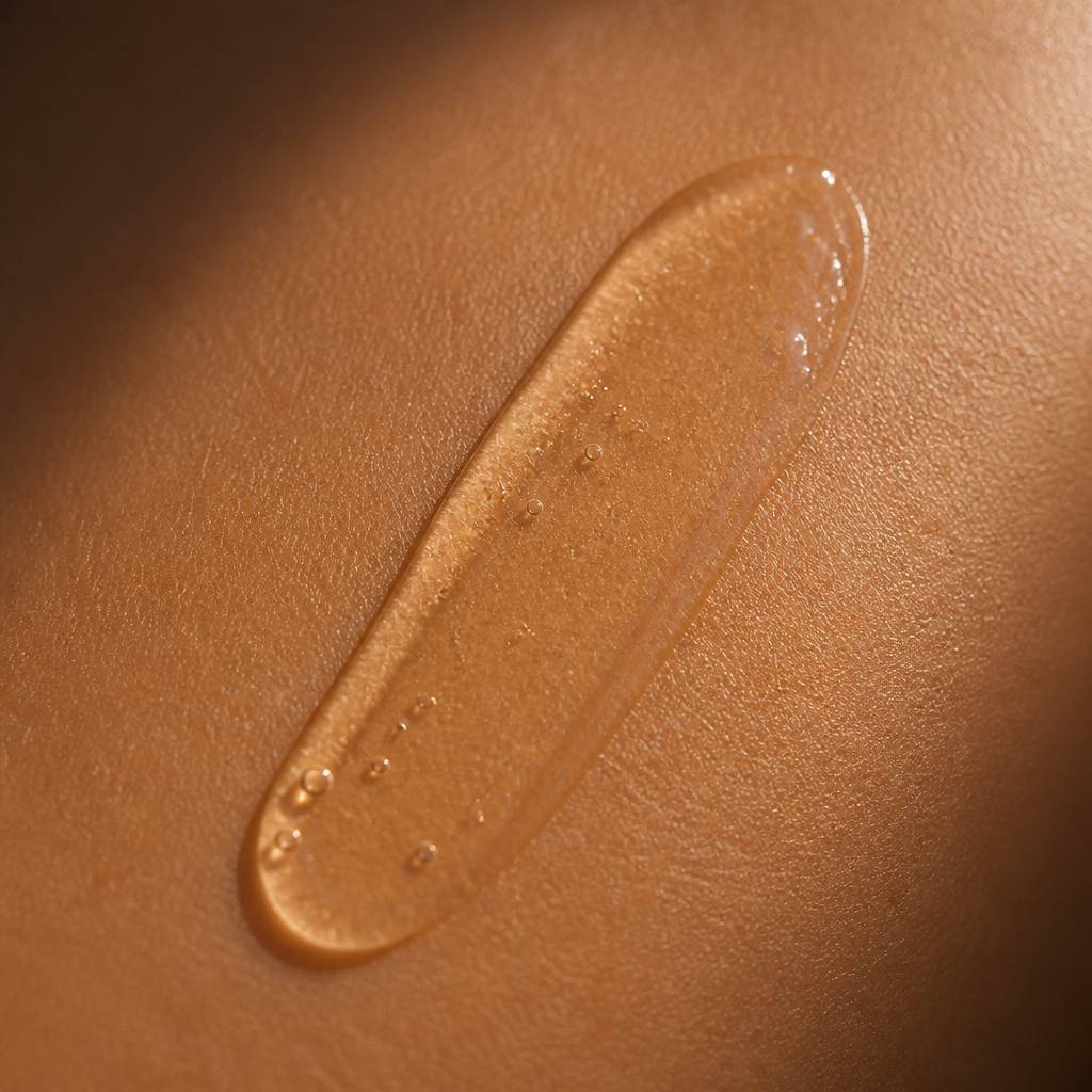 A weightless swatch of the serum absorbing into calm, bare skin