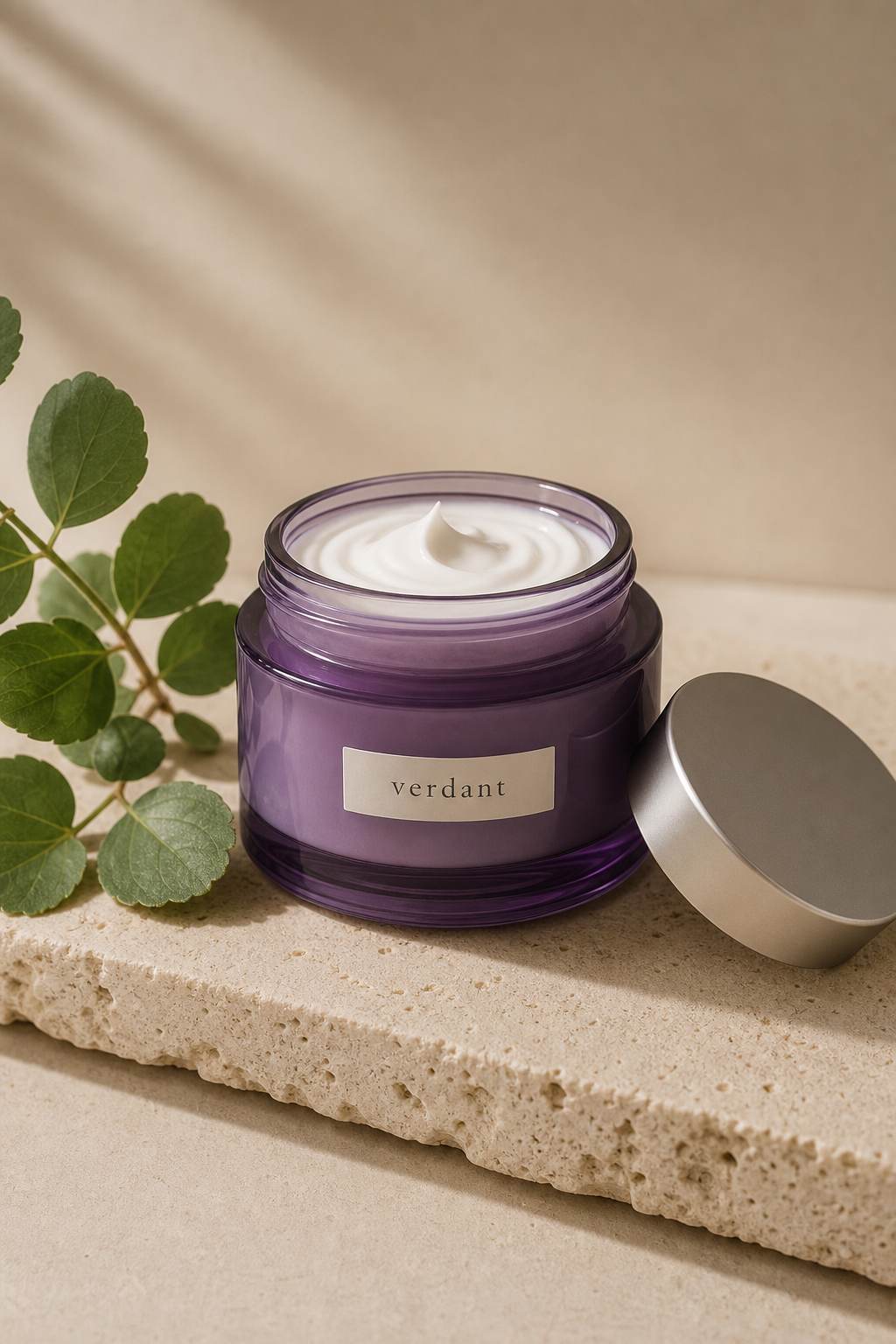 Overnight Botanical Repair cream in a squat glass jar on linen
