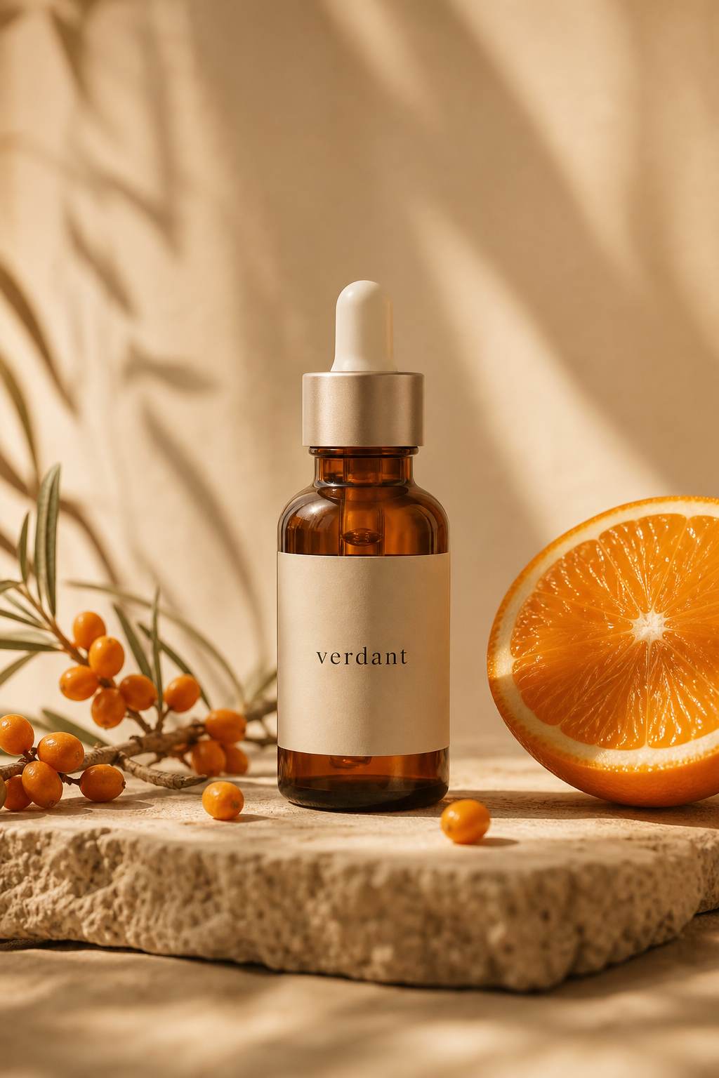 Golden Hour Vitamin C serum bottle catching warm morning light